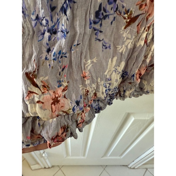 Free People‎ Marney Mini Dress XS Gray Floral Velvet Trim Boho Romant - Picture 10 of 12